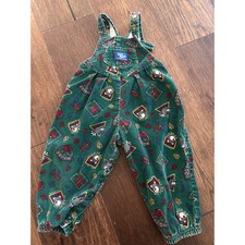 Vintage Baby Bgosh OshKosh Green Corduroy Woodland Animal Overalls 24M Made USA