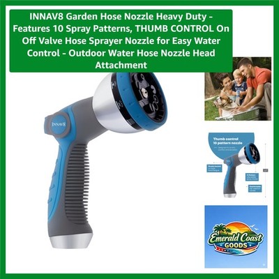 Ergonomic Garden Hose Nozzle - 10 Spray Patterns with Leak-Free Thumb Control