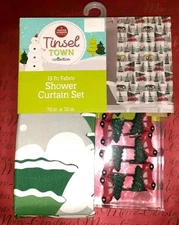 Winter Wonder Lane Tinsel Town Collection Car/tree Shower Curtain 13 Piece Set 