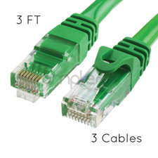 3x 3FT CAT6 Cable Ethernet Lan Network CAT 6 RJ45 Patch Cord Internet Green NEW