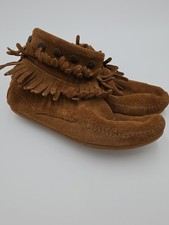 Minnetonka Suede Fringe Ankle Boots Brown Moccasin Concho Women  s Size 6