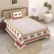 Jaipuri Cotton Bedsheet Single Bed Traditional Printed Lightweight Bedding