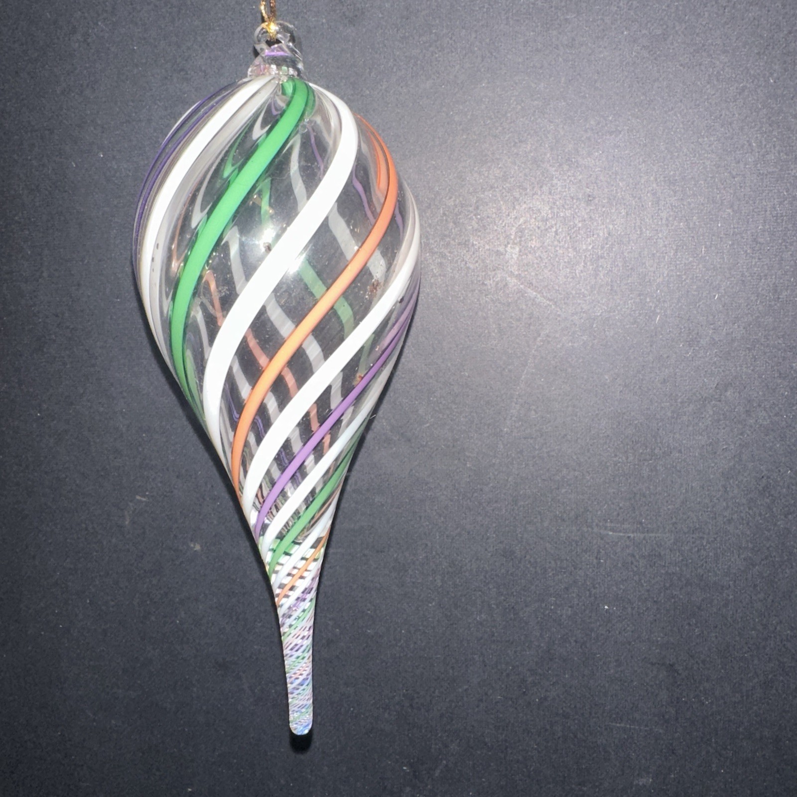Hand Blown Glass Ornament Studio Art Multicolor Teardrop Swirl 5” Unique Piece 