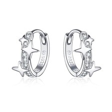 S925 Sterling Silver Star Hoop Earrings for Women Small Huggie CZ Star Earrings