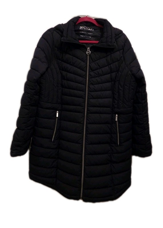 Michael Khors Ultra Lightweight Puffer Jacket With Zipper Hood Size Large NAVY