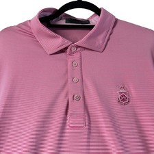 G/FORE Polo Shirt Mens L Pink White Striped Short Sleeve Performance Golf