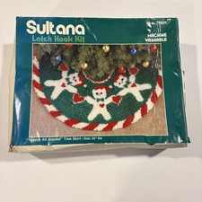 VTG Sultana Christmas Tree Skirt Latch Hook Kit Teddy Gingerbread Man New Open