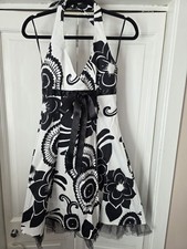 Black And White Halter Neck Cocktail Dress