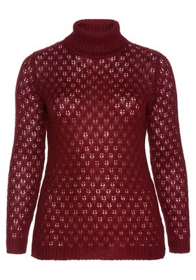 Rollkragenpullover In Ajourstrick Damenpullover Damen Mode Bordeauxrot 117191