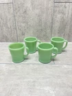 Vintage Fire King Oven Ware Jadeite Green D-Handle Coffee Cup Mug USA Set Of 4