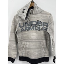 Under Armour Kids Large Gray Sweatshirt Hoodie Logo Kangaroo Pocket Geometric