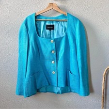 NWT Lafayette 148 New York Pool Blue Tweed Jacket Size 18 Four Button Pockets