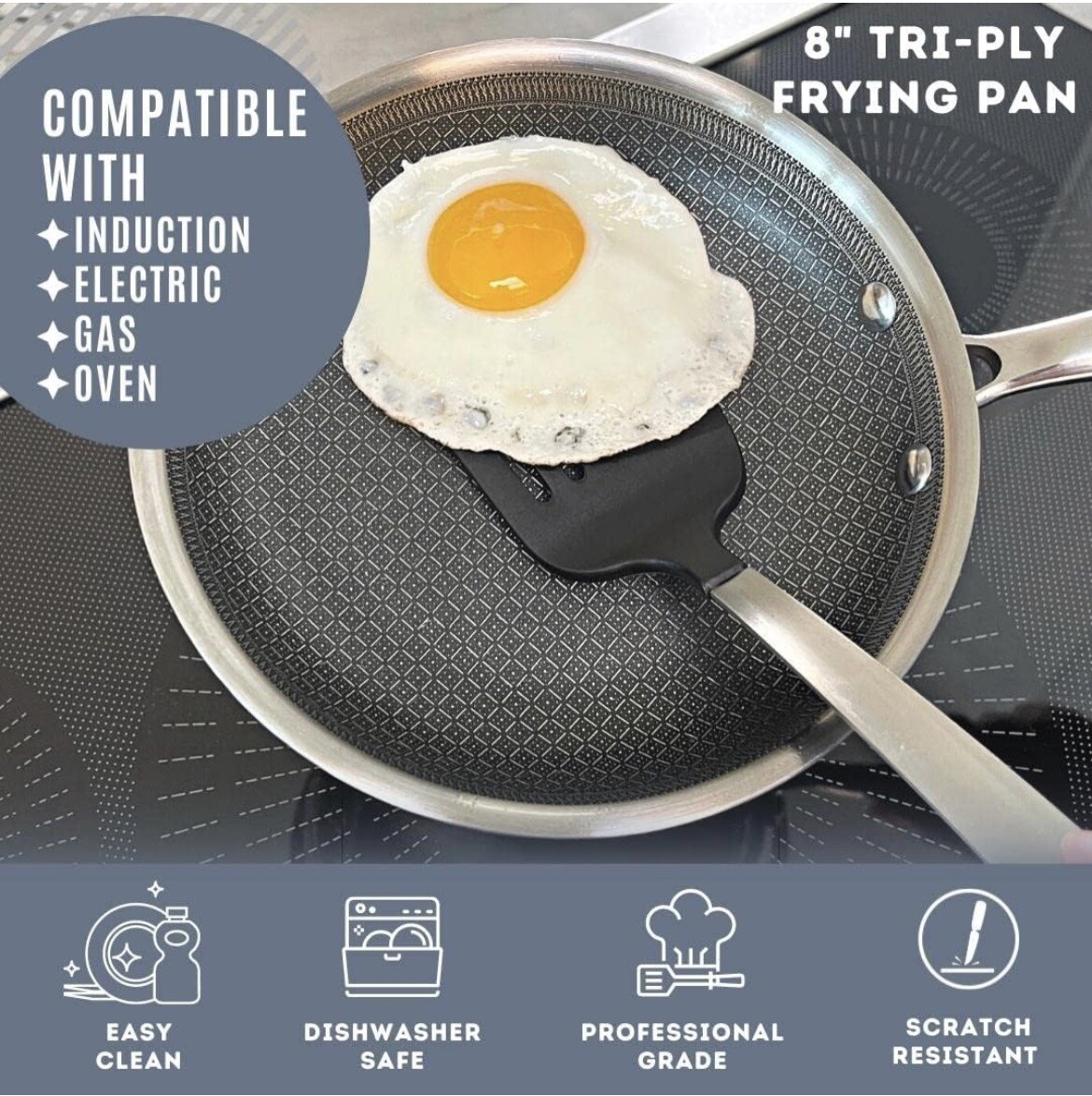 Lexi Home Tri-ply Stainless Steel Diamond Non Stick 8