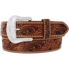 Tony Lama Men's Floral Filigree Tooled Tan Leather Belt C40064