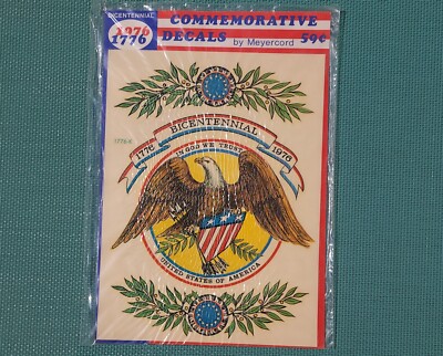 1976 MEYERCORD BICENTINNIAL DECALS AMERICAN EAGLE IN GOD WE TRUST NOS 6'' X 8''