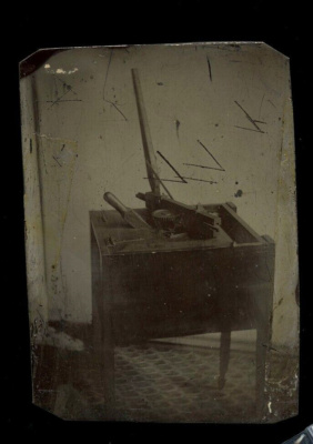 #ad tintype WASHING MACHINE Salesman model? rare unusual Antique 1800s photo $356.38