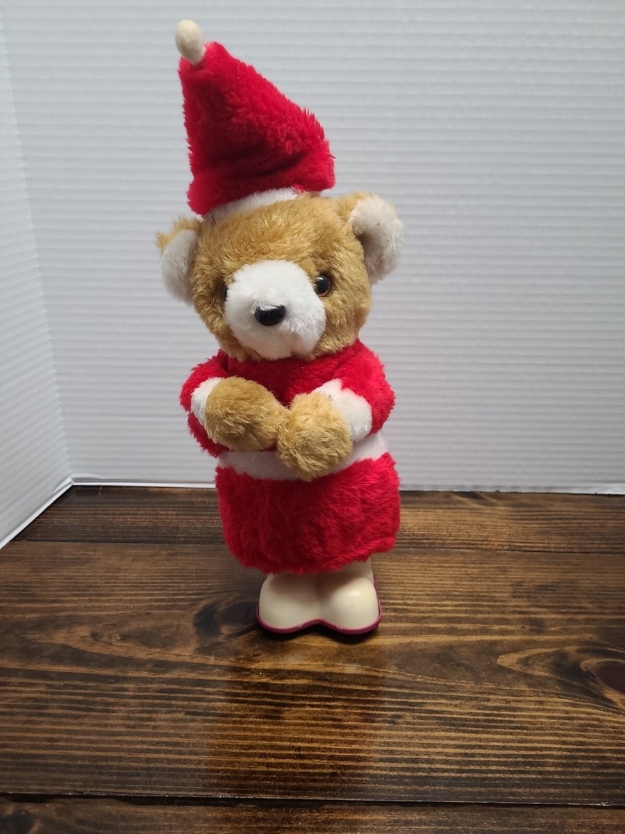 Vintage 80s Musical Teddy Bear Plays 8 Famous Christmas Tunes