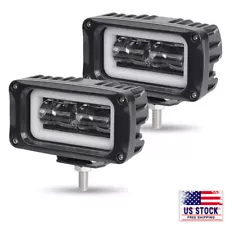 2X 4in White Halo DRL LED Work Light Bar Fog Spot Offroad Driving SUV UTV ATV US