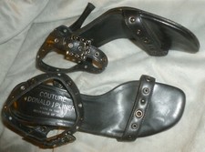 COUTURE DONALD J PLINER Black HIGH HEEL SANDALS Size 6 w/ Buckles  Grommets