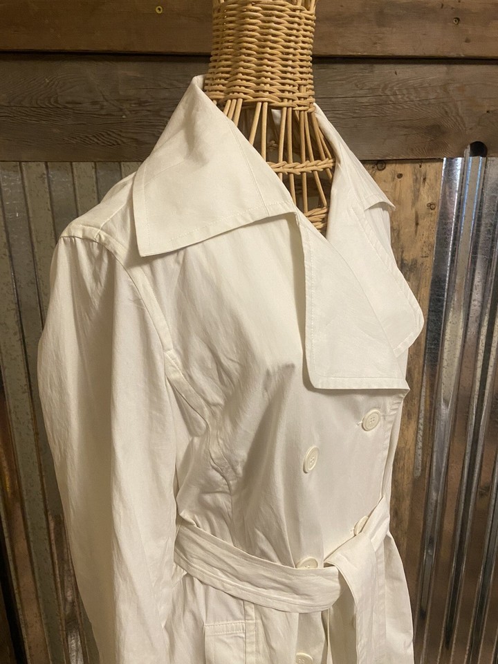 Sunny Leigh Sz 10 White Double Breasted Trench Coat Lightweight Jacket