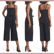 NWT Eliza J Ribbon Strap Cotton Jumpsuit Navy Blue [ SZ 12 ] #G158