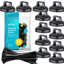 Multipurpose Magnetic Cable Zip Tie Mounts Neodymium Magnets Black 12 Pack. 12