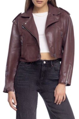 NEW BLANKNYC Faux Leather Crop Moto Jacket- Head Over Heels Plum