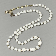 Vintage Pink & White Glass Flower Cluster Bead Necklace with Brass Bar Chain — listing 6