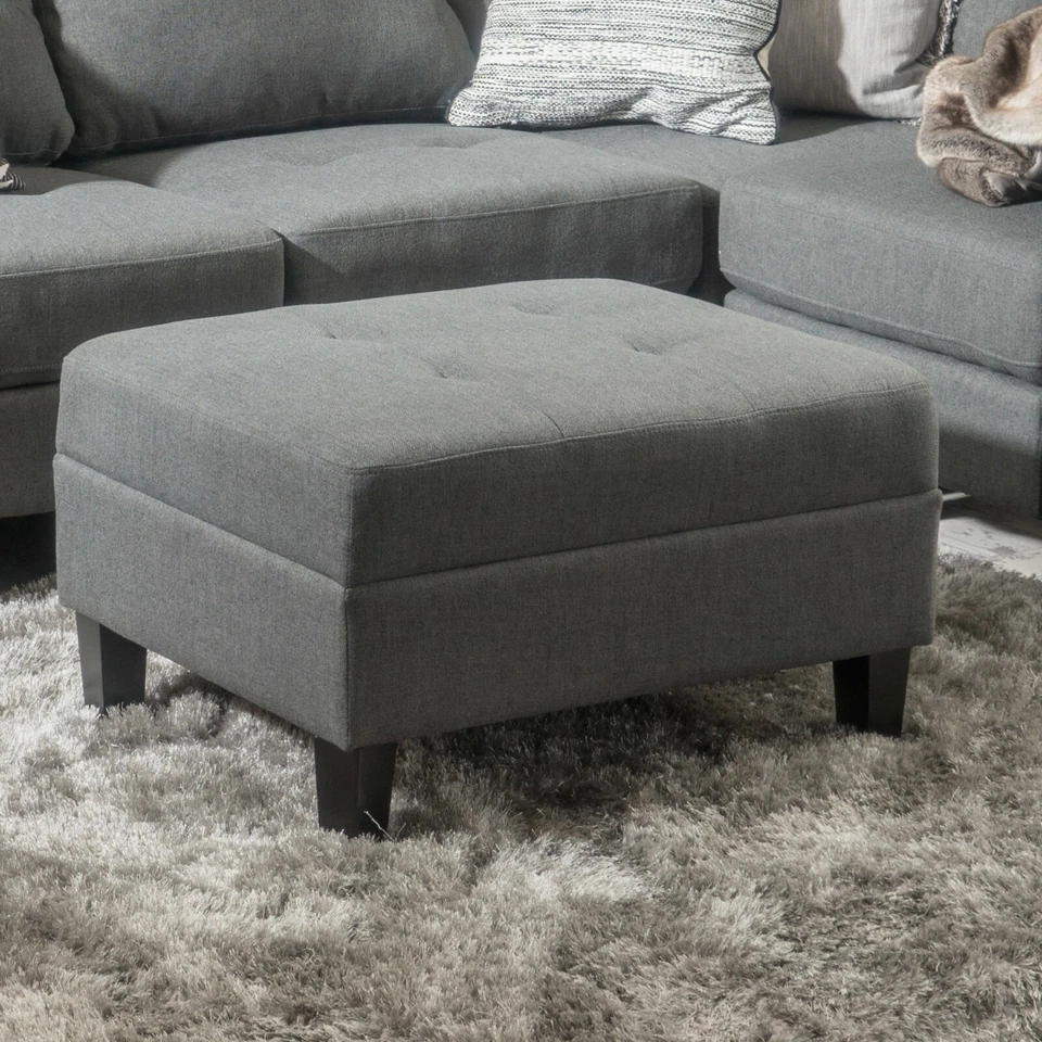 Zahra Contemporary Tufted Fabric Ottoman - Image 3 of 4