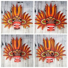 Sri Lankan Hand Carved Wood Wall Hang Home Decor Fire Tiki Mask Collectible 8"