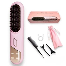 Cordless Hair Straightener Brush-Portable Straightening Comb for Travel&Home