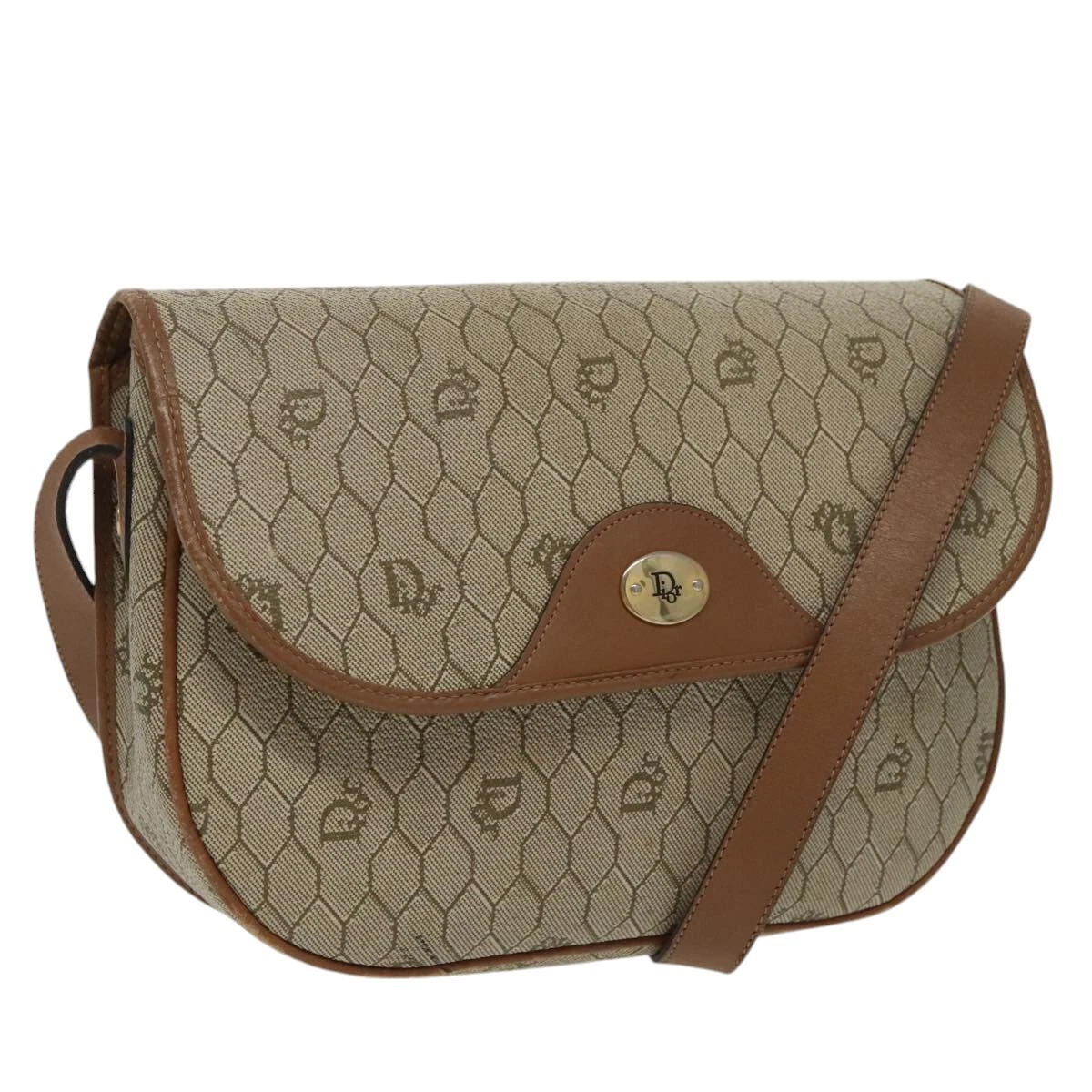 Christian Dior sac à bandoulière toile nid d'abeille PVC beige marron or authentique ar12857