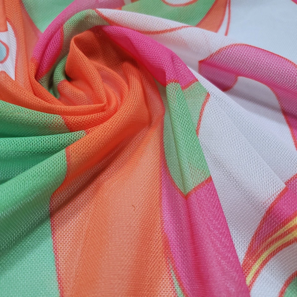 Big Abstract Floral Print Nylon Spandex Power Mesh - Bright Colors - Image 3 of 4