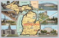 Michigan State MAP Multi-View 8 Scenes Vintage UNP  Postcard e5