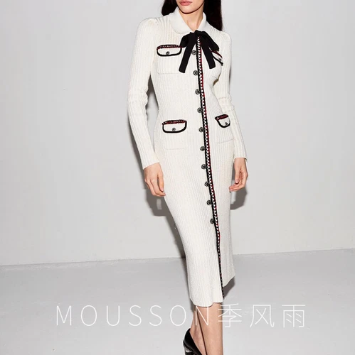 OFF WHITE Abito lungo donna SP manica lunga in maglia con bottoni