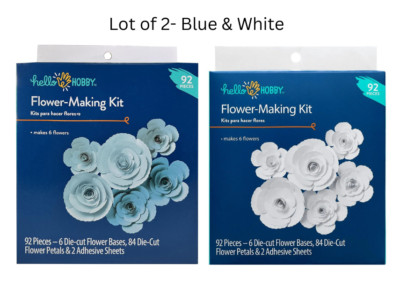 Hello Hobby Aqua Blue And White Paper Flower Cute Craft Kit 92 Pieces Lot of 2