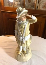 Bisque Porcelain Figural Vase Match Holder 1920's Lady Figurine w/ Hat Umbrella