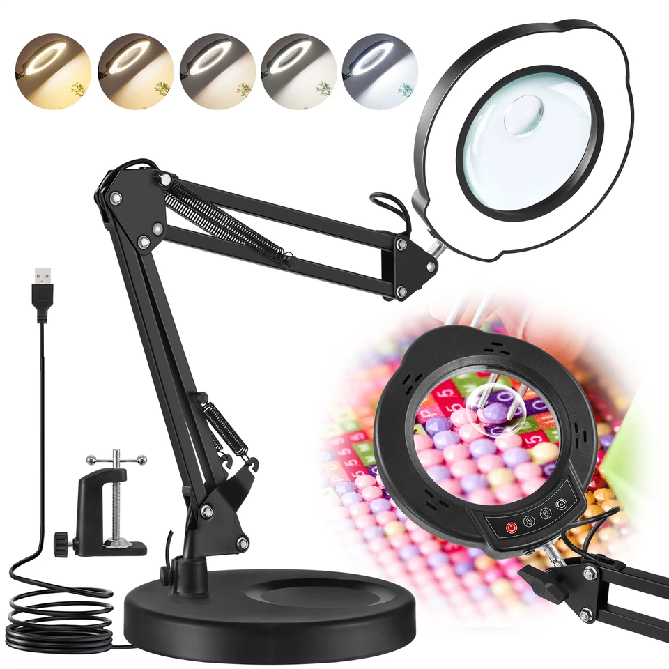 15X 10X Lupe mit Licht Ständer 2-in-1 stufenlos dimmbare LED-Schreibtischlampe - Bild 3 von 4