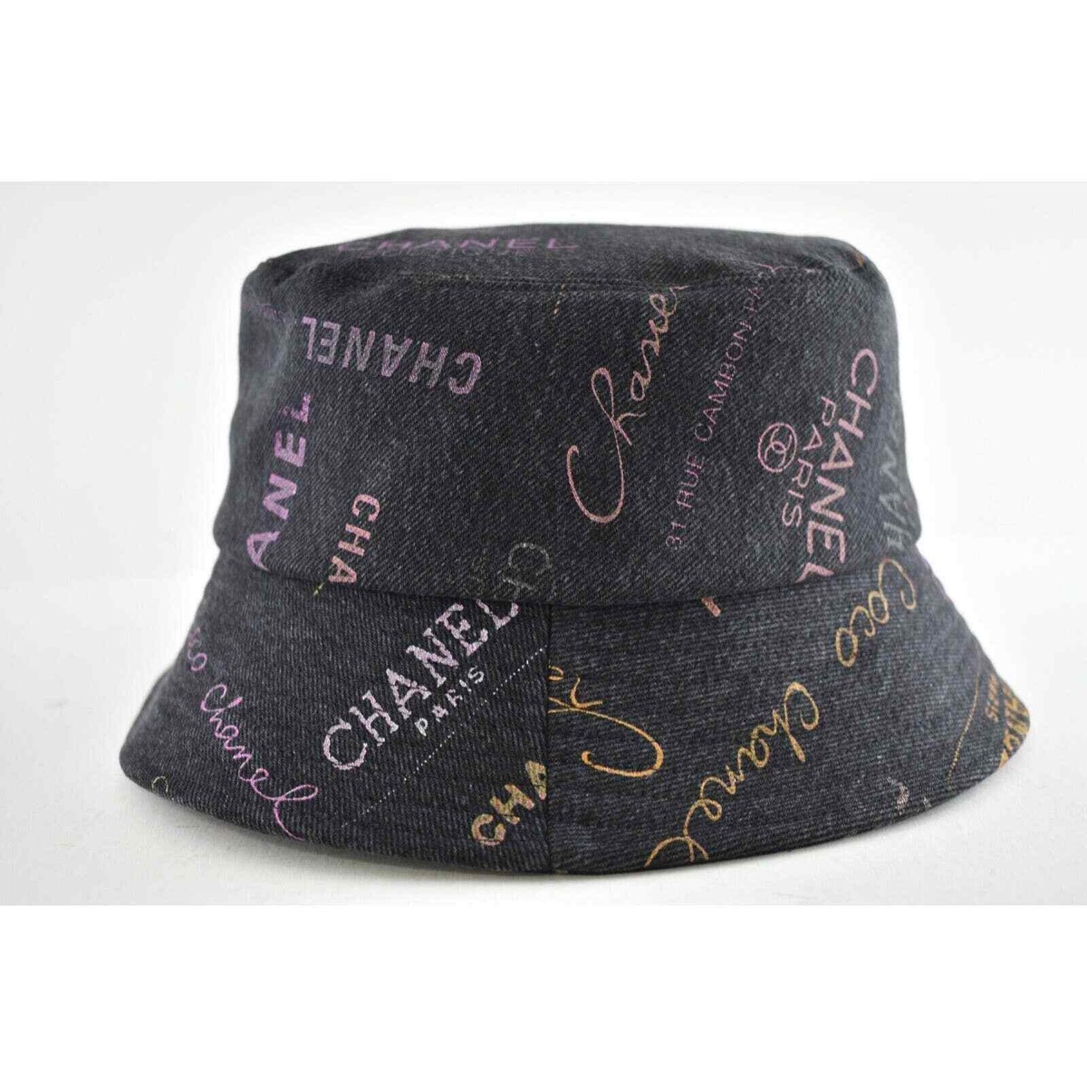Chanel 22P Black Pink Purple Denim Graffiti CC Logo Sun Cloche