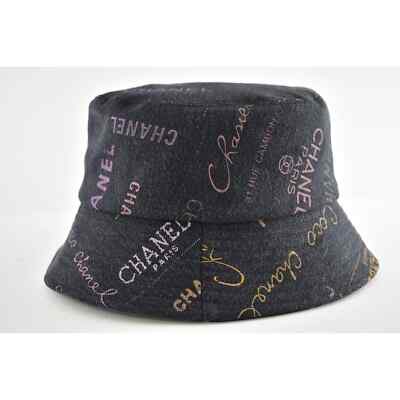 Chanel 22P Black Pink Purple Denim Graffiti CC Logo Sun Cloche