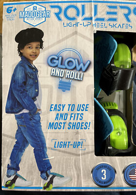 Madd Gear Light-Up Heel Rollers Skate Glow and Roll, Blue/Green (600-053) Age 6+