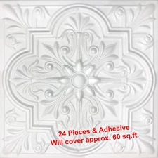 Ceiling Tiles, Glue Up, 20" x 20", REGAL White, 24 PIECES & 2 Tubes ADHESIVE