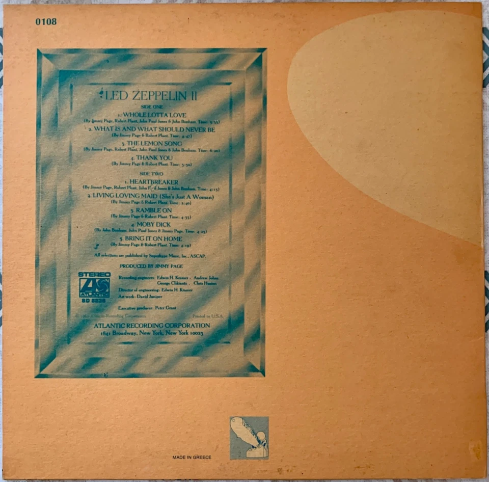 Led Zeppelin II Rare Yellow Matte Cover Original Press Atlantic A0108 Grèce 1969 - Photo 2/4