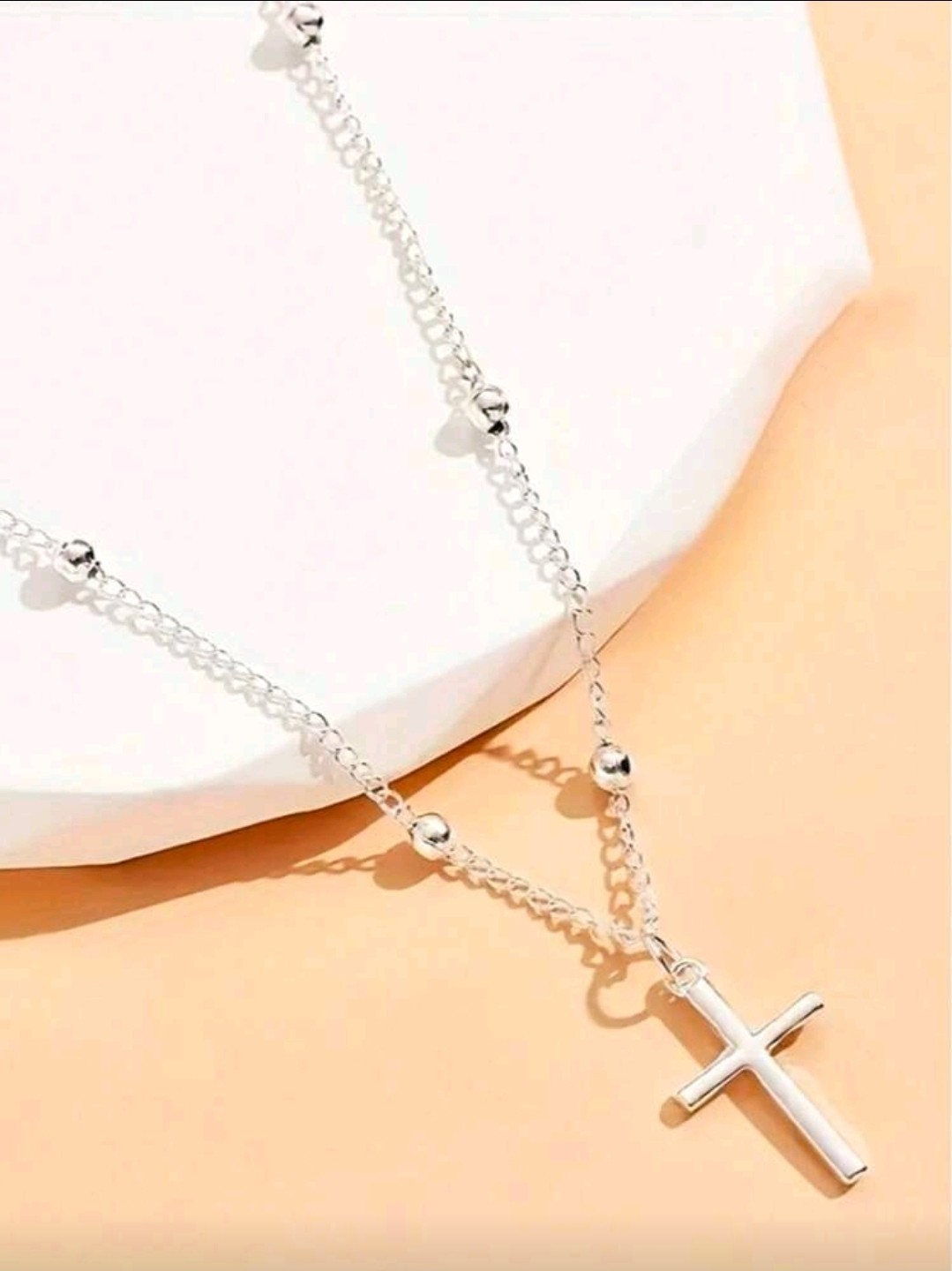 Silver Crystal Cross Pendant Necklace Women CZ Rhinestone Chain Jewelry