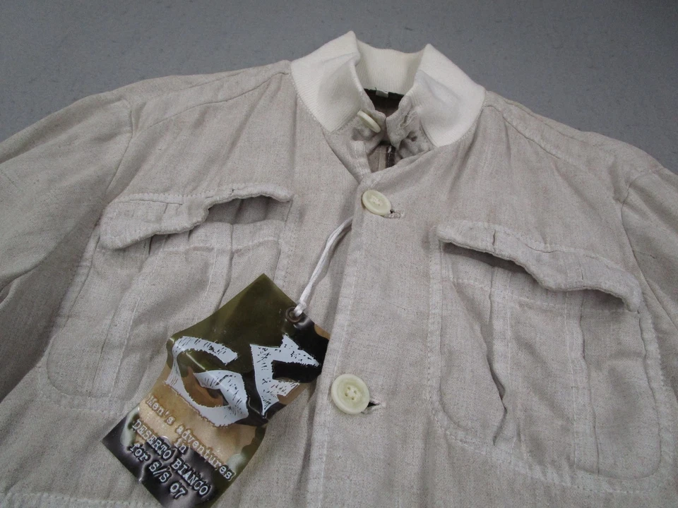Chaqueta de Colección GF Ferre Para Hombre Grande Beige Lino Abotonada Bombardero Italia Y2K Foto 2 de 4
