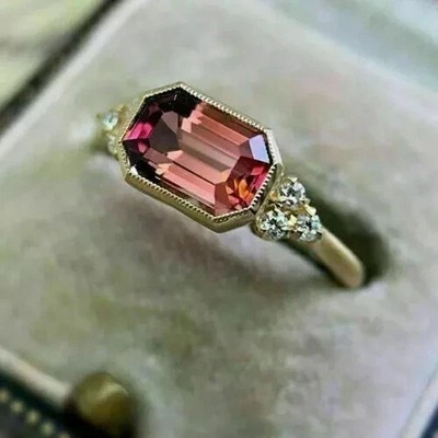2Ct Emerald Cut Lab-Created Ruby Women's Engagement Ring 14K Yellow Gold Plated