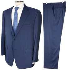 Canali Suit Mens 50L Navy Shadow Stripe 2 Piece 100% Wool Classic *TINY FLAW