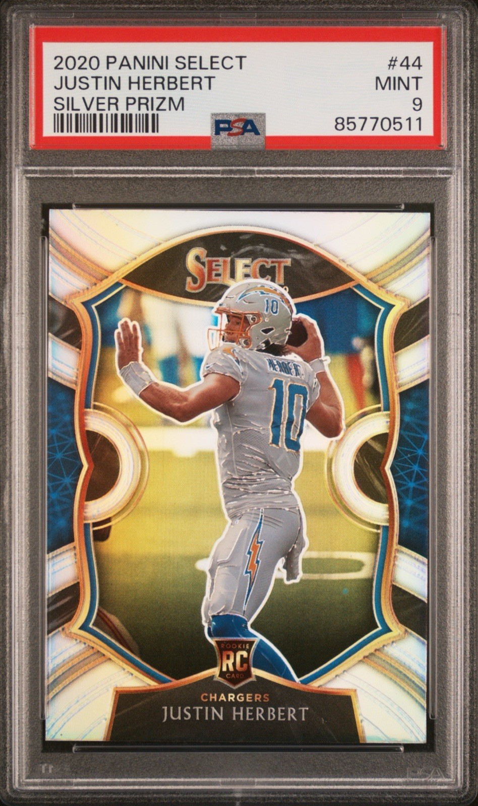 2020 Panini Select Justin Herbert Rookie RC Silver Prizm #44 PSA 9 Mint