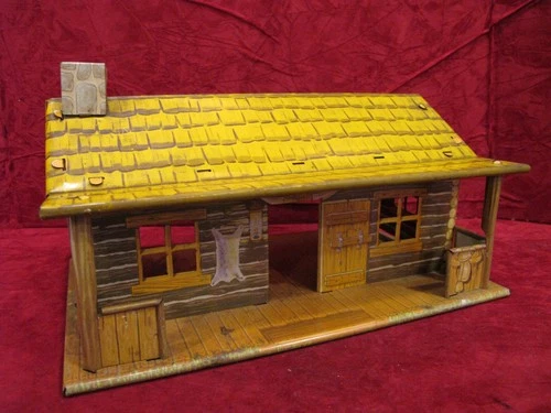 Vintage MARX  BAR-M-RANCH - Western Ranch Set Tin Toy Litho Cabin.