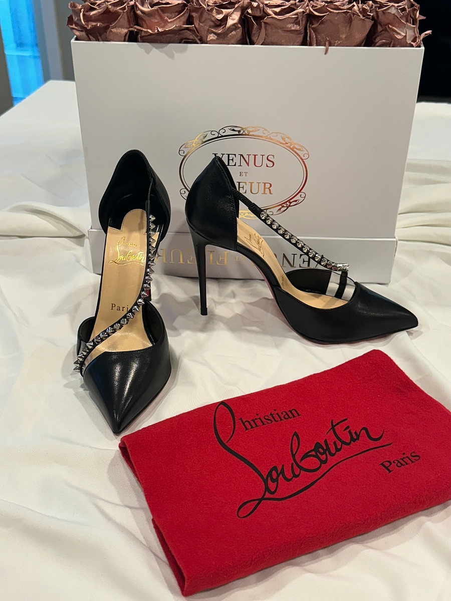 Christian Louboutin Spike Cross 100 Black/Silver d'Orsay Pumps